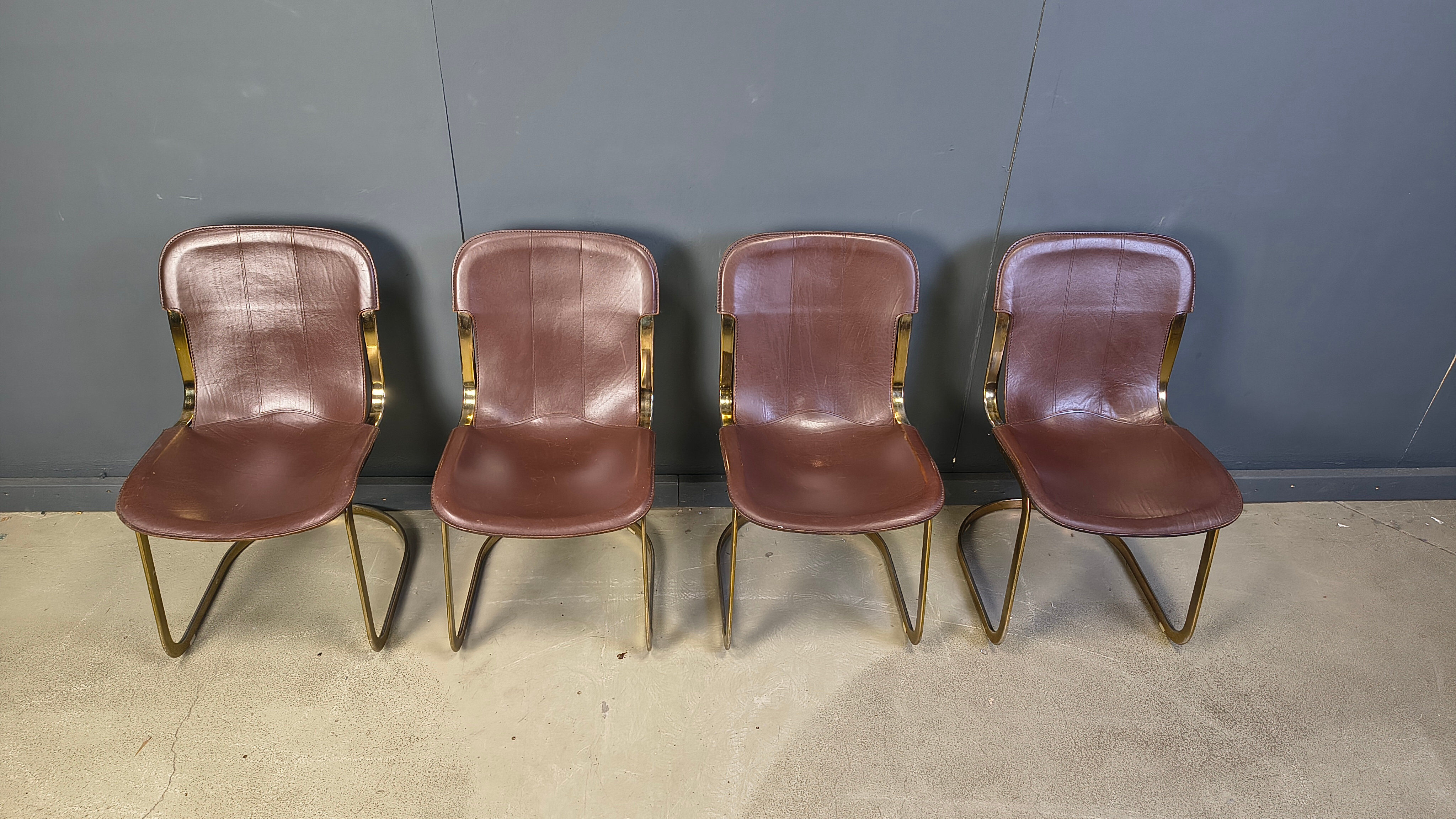 Vintage dining chairs by Willy Rizzo for Cidue - set of 4 - 1970s