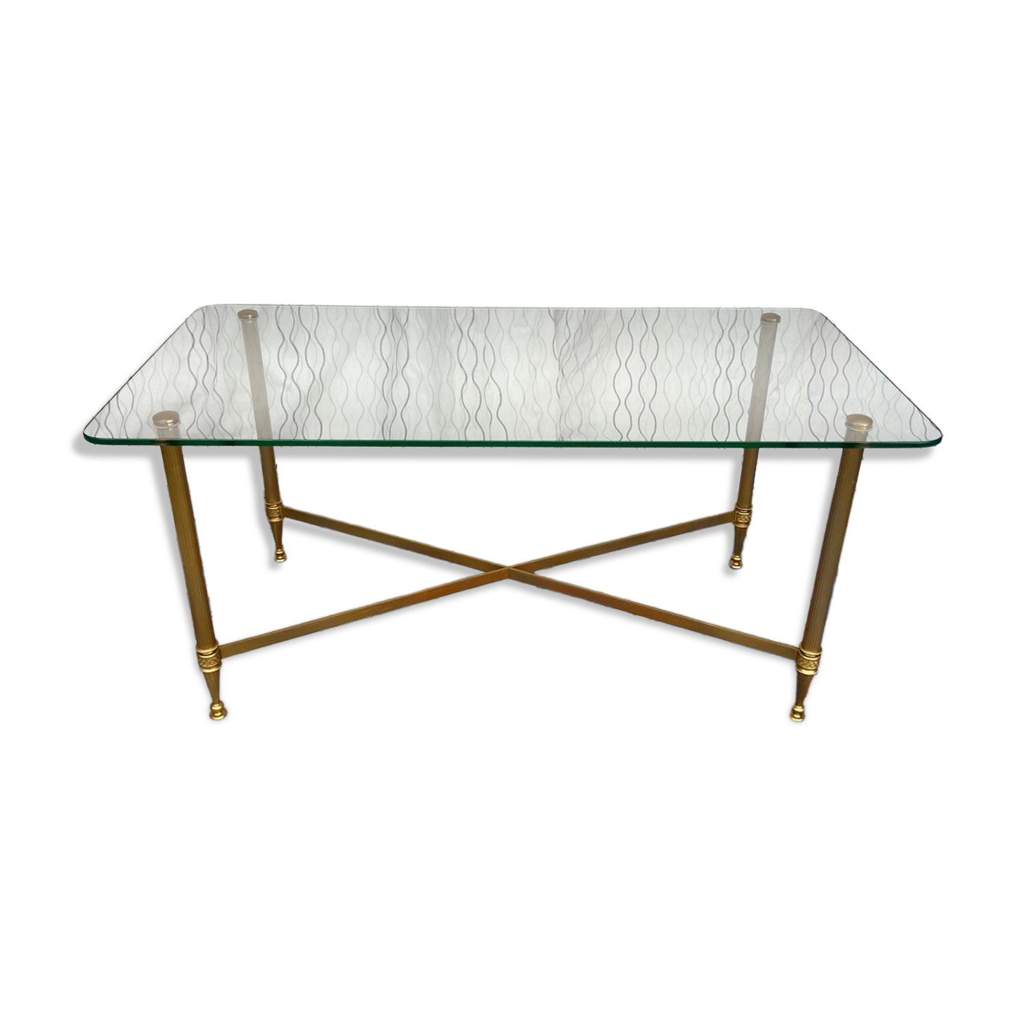 Vintage gold coffee table. Glass top.