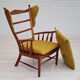 Danish high-backed ear flap chair, 1960s, reupholstered, solid oak, furniture wool