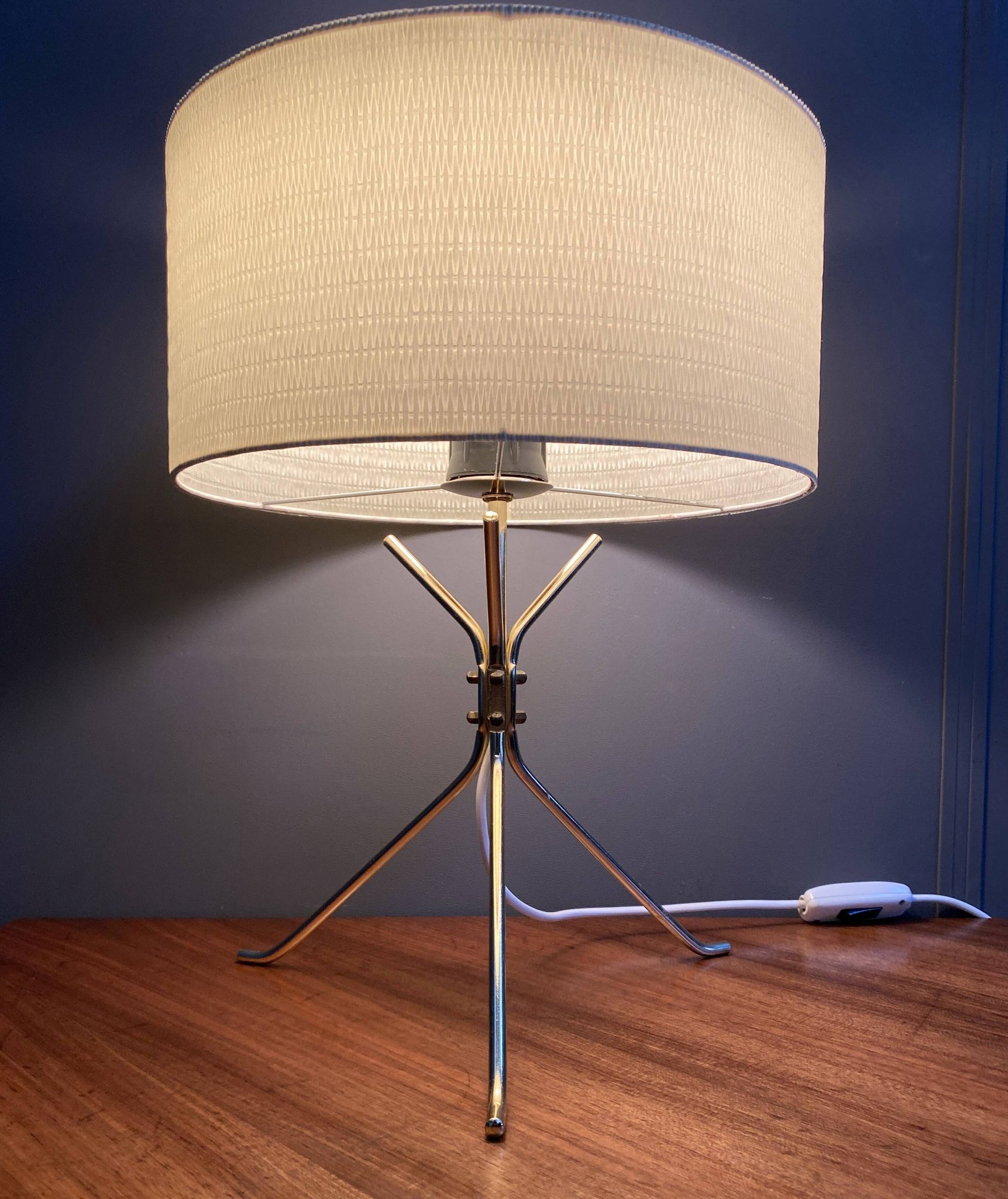 Brass lable lamp with round shade 1960s