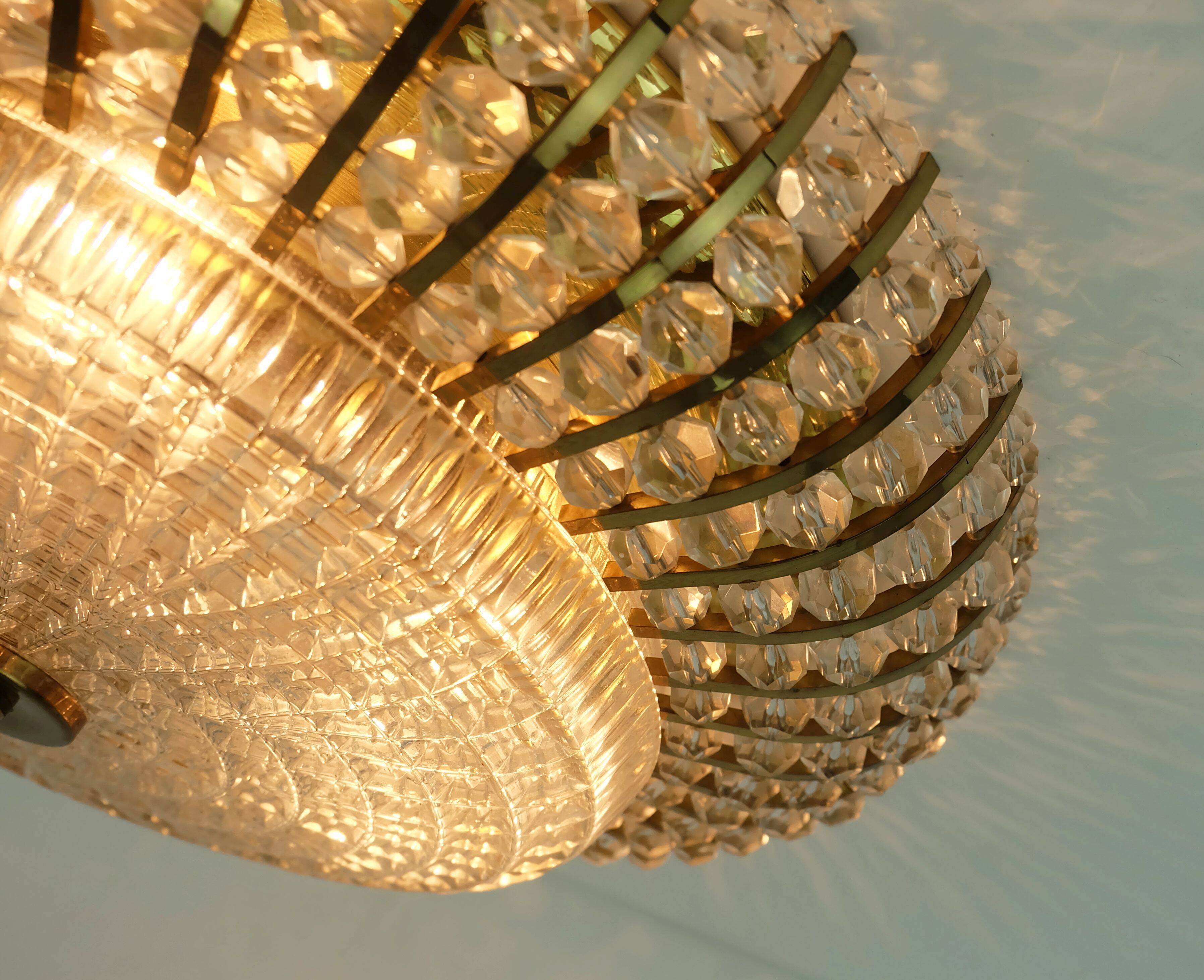 Glamorous 1960s mid century ceiling lamp ceiling fixture brass and glass