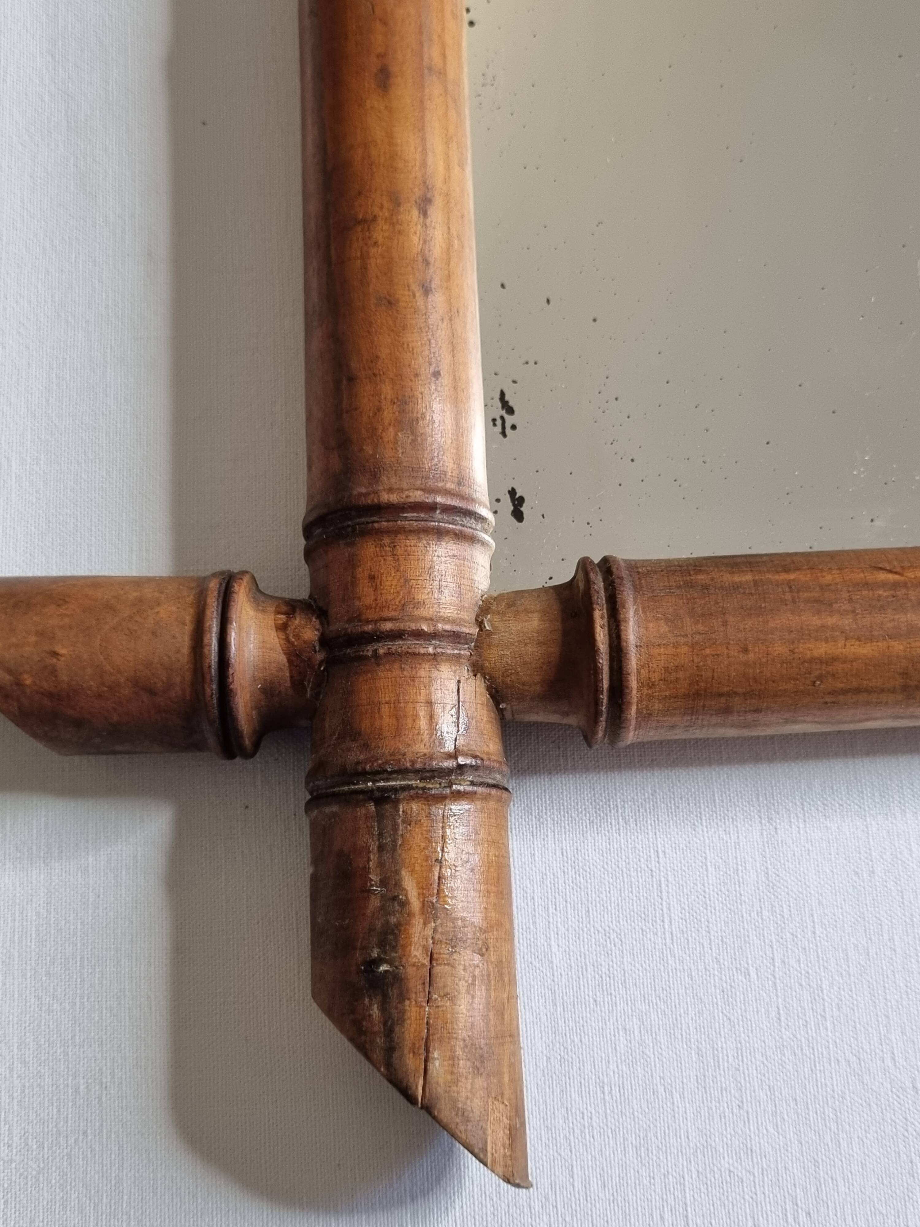 Turned wooden mirror in imitation of bamboo, from the 20s-30s, 54 x 65 cm