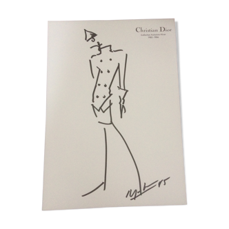 Christian dior: beautiful fashion illustration "1985 -86" and original vintage press photography