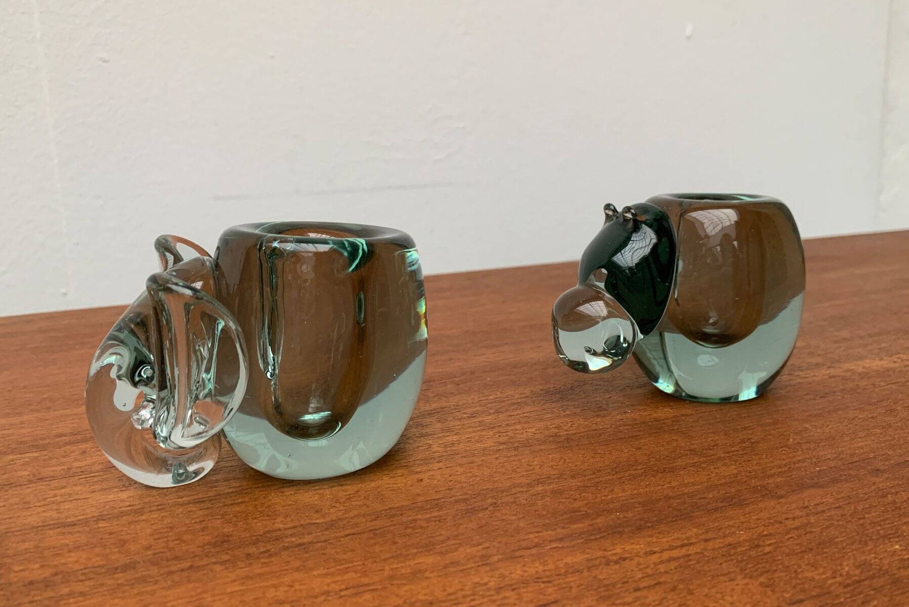 Vintage handmade African glass animal candle holders from Ngwenya Glass, set of 2.