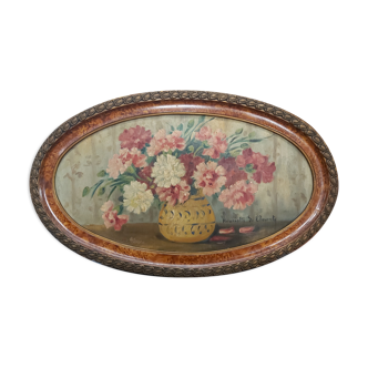 Huile sur panneau bouquet de fleurs Henriette De Elmonty