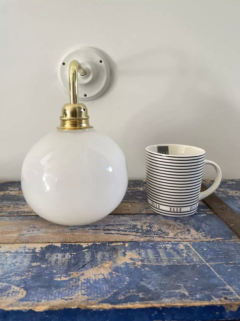 White opaline globe wall lamp