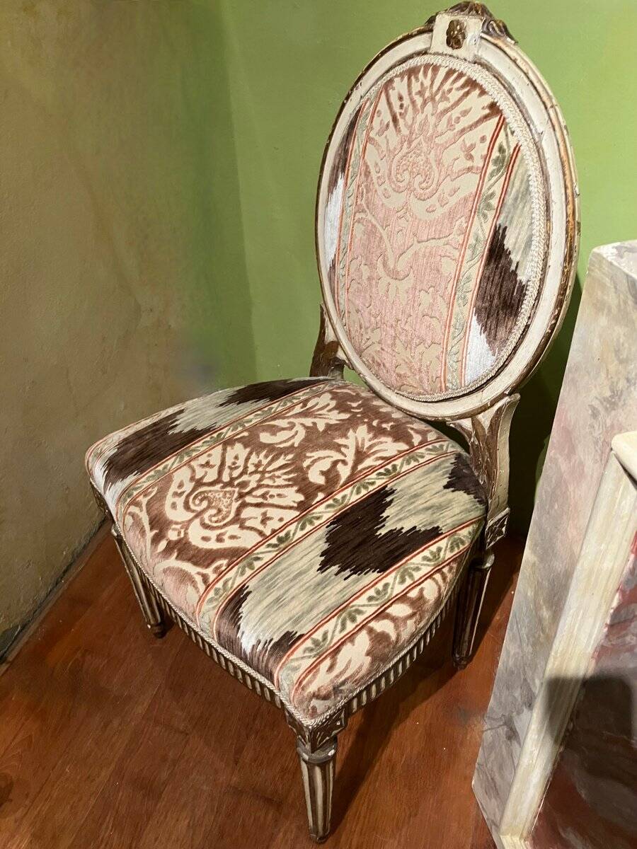 Chairs in Lacquer and Ikat Damask Upholstery, Set of 2
