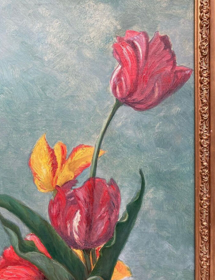 Oil on canvas "tulips" gilded frame