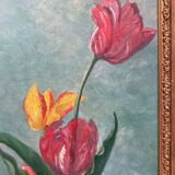 Oil on canvas "tulips" gilded frame