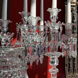 Pair of Baccarat three-light crystal chandeliers