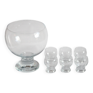 Bol à punch et 6 verres en verre par Erkkitapio Siiroinen pour Riihimaen Lasi, Finlande 1970