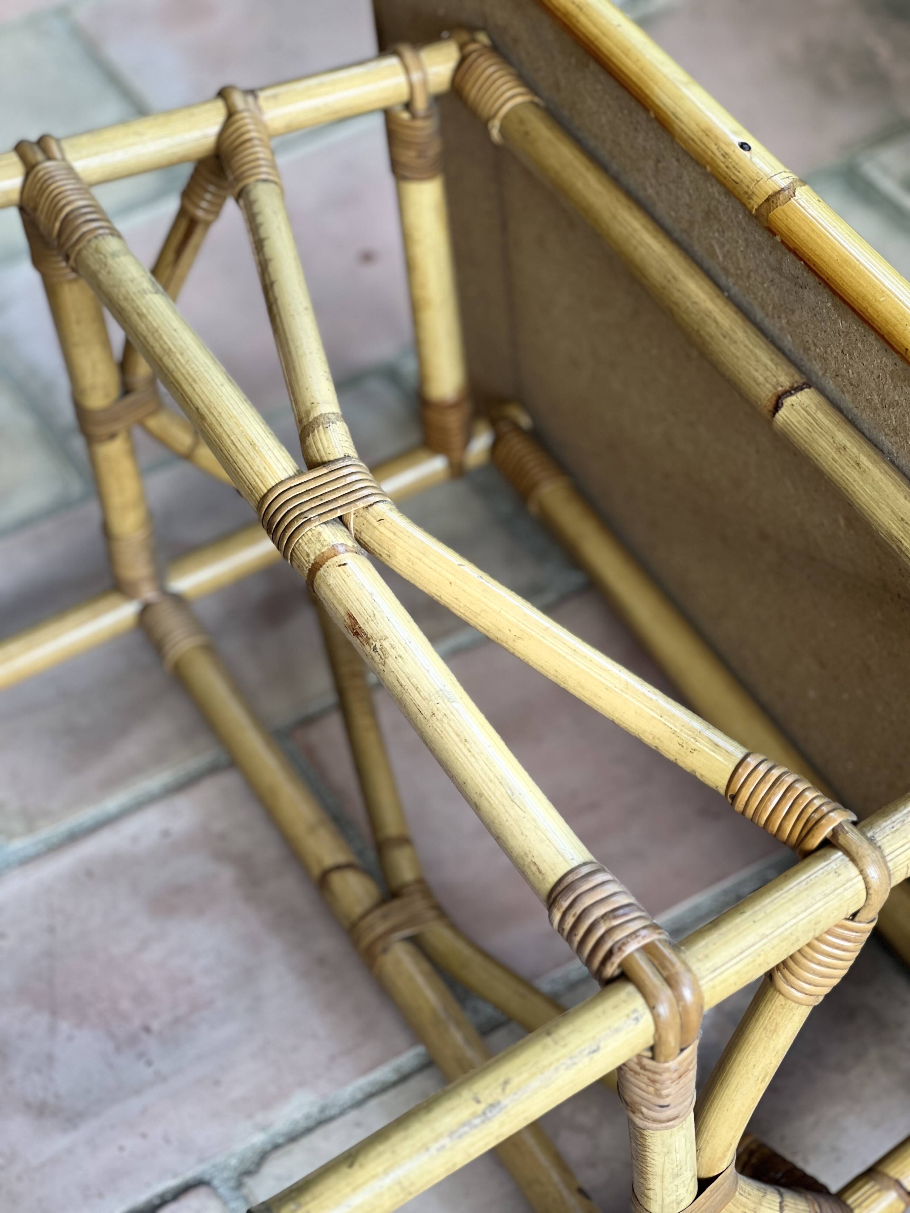 Rattan and ceramic coffee table leduc vallauris