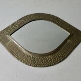 Moroccan mirror in chiseled metal, eye shape, 70s-80s