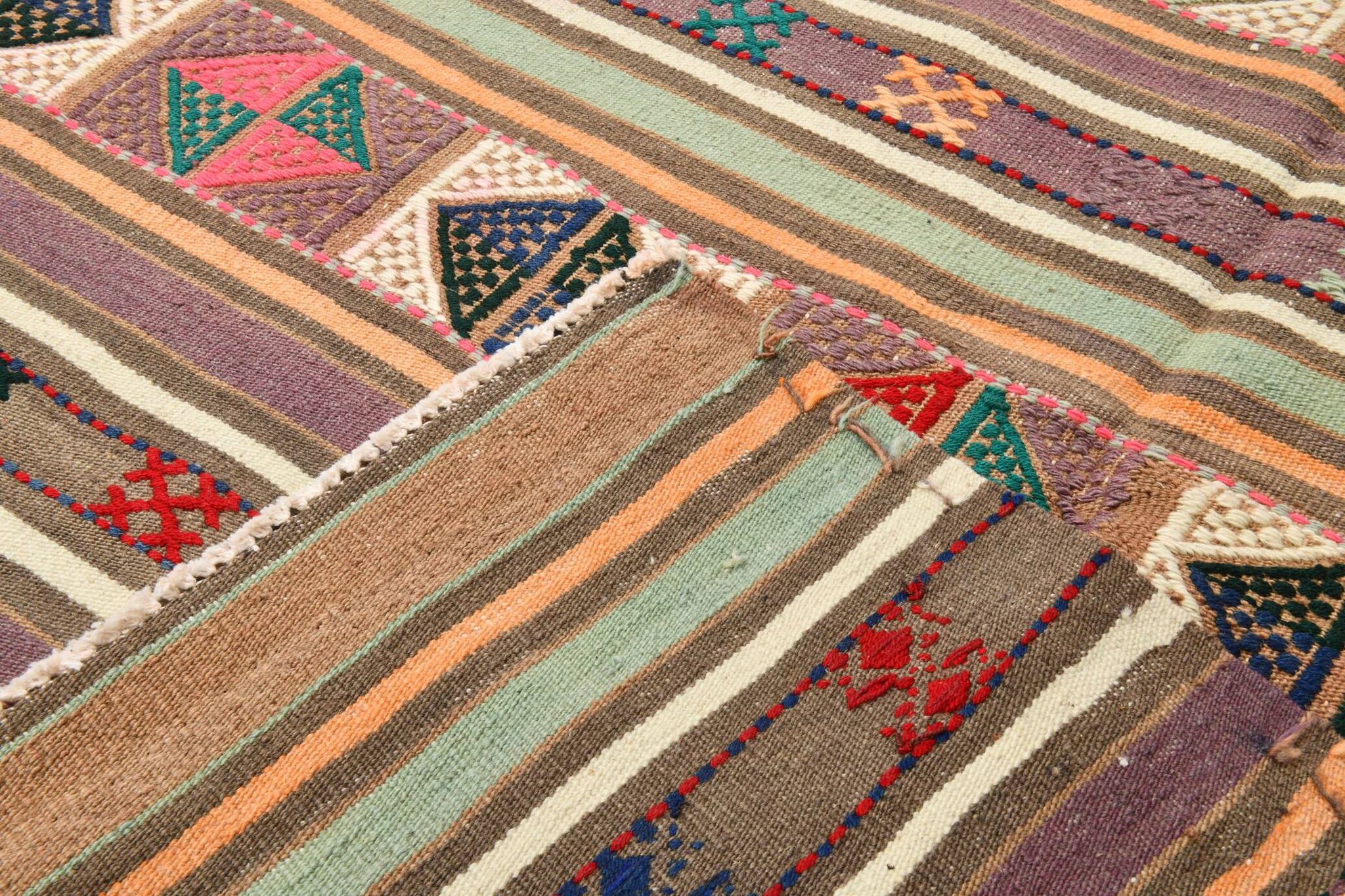 Tapis kilim vintage en laine, motifs géométriques et tons pastel,146x224 Cm