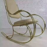 1960s rocking chair in brass and ecru imitation leather