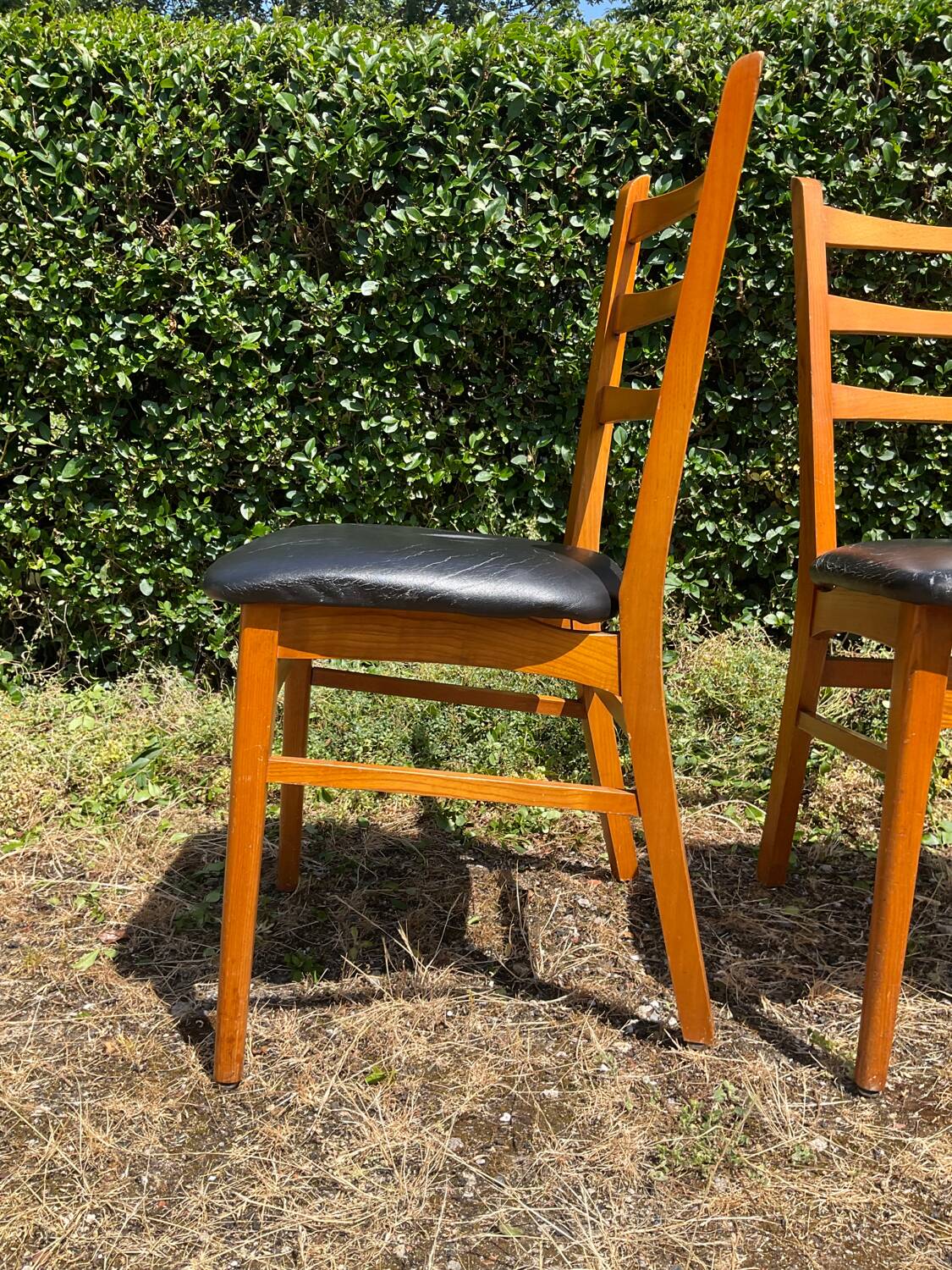 Pair of vintage solid beech chairs from the 60s and 70s