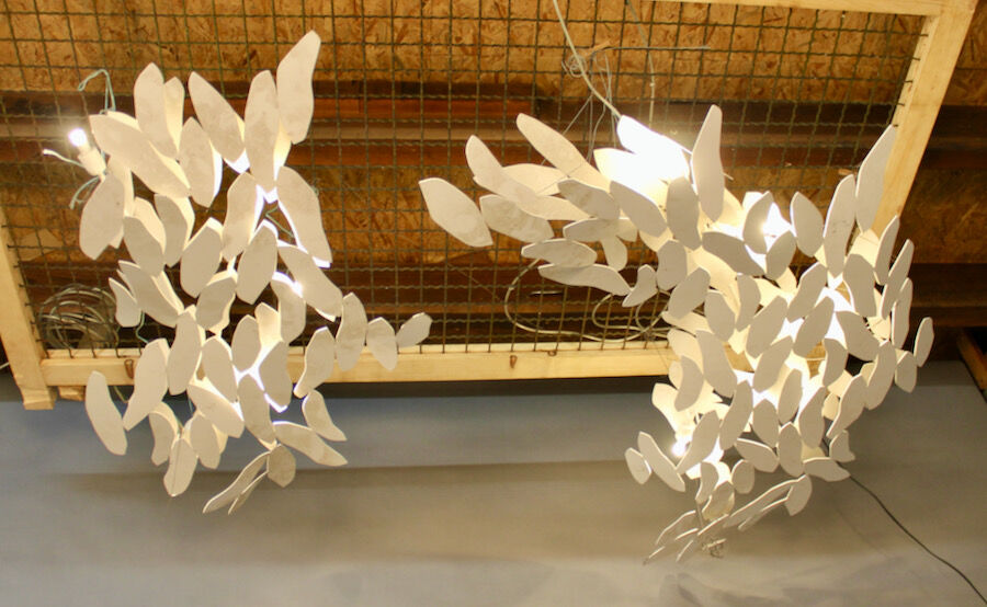 Series of 6 "nuages" design chandeliers in iron, electrified