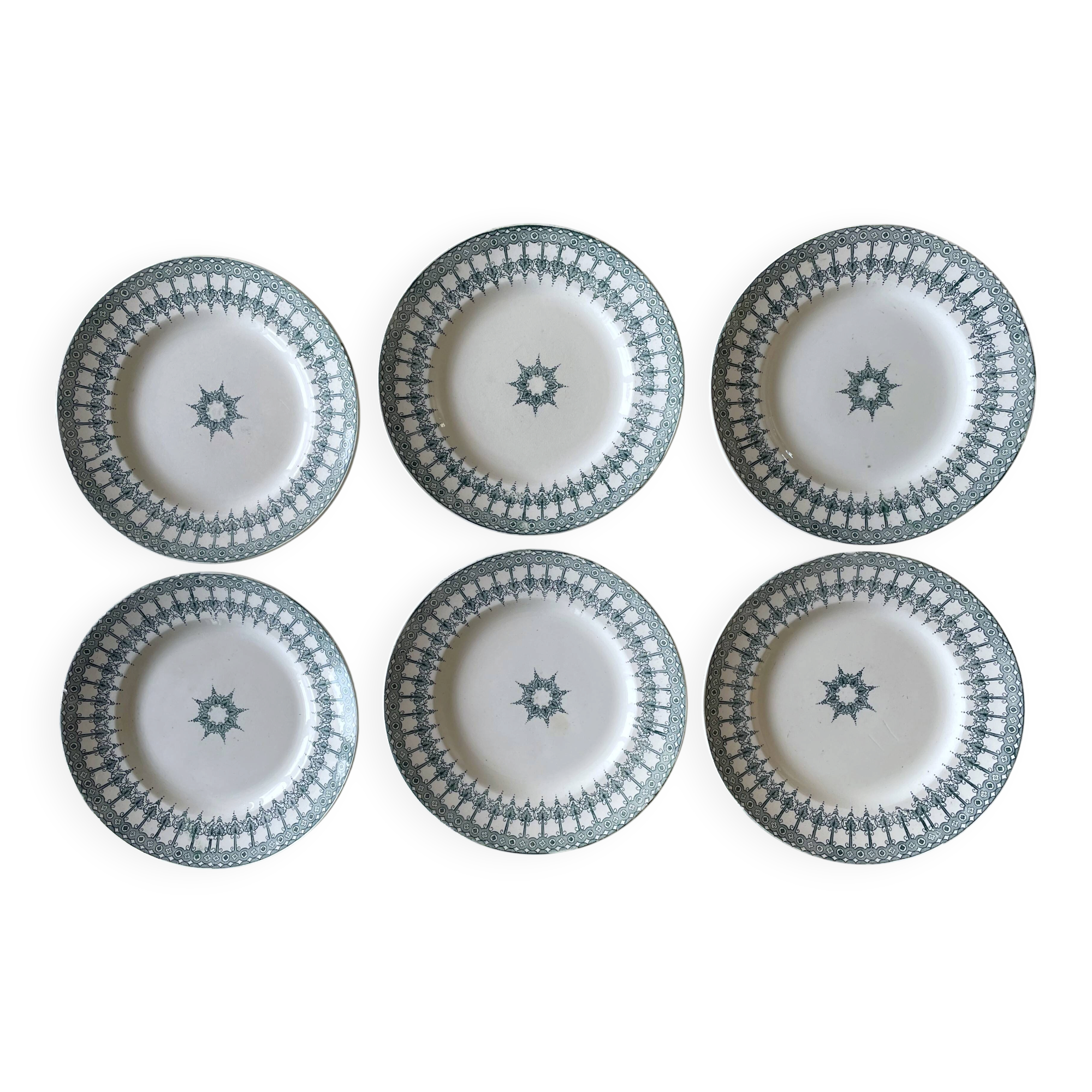 6 antique flat plates in earthenware from Saint-Amand (Nord)