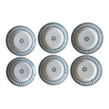 6 assiettes plates anciennes en faïence de Saint-Amand (Nord)