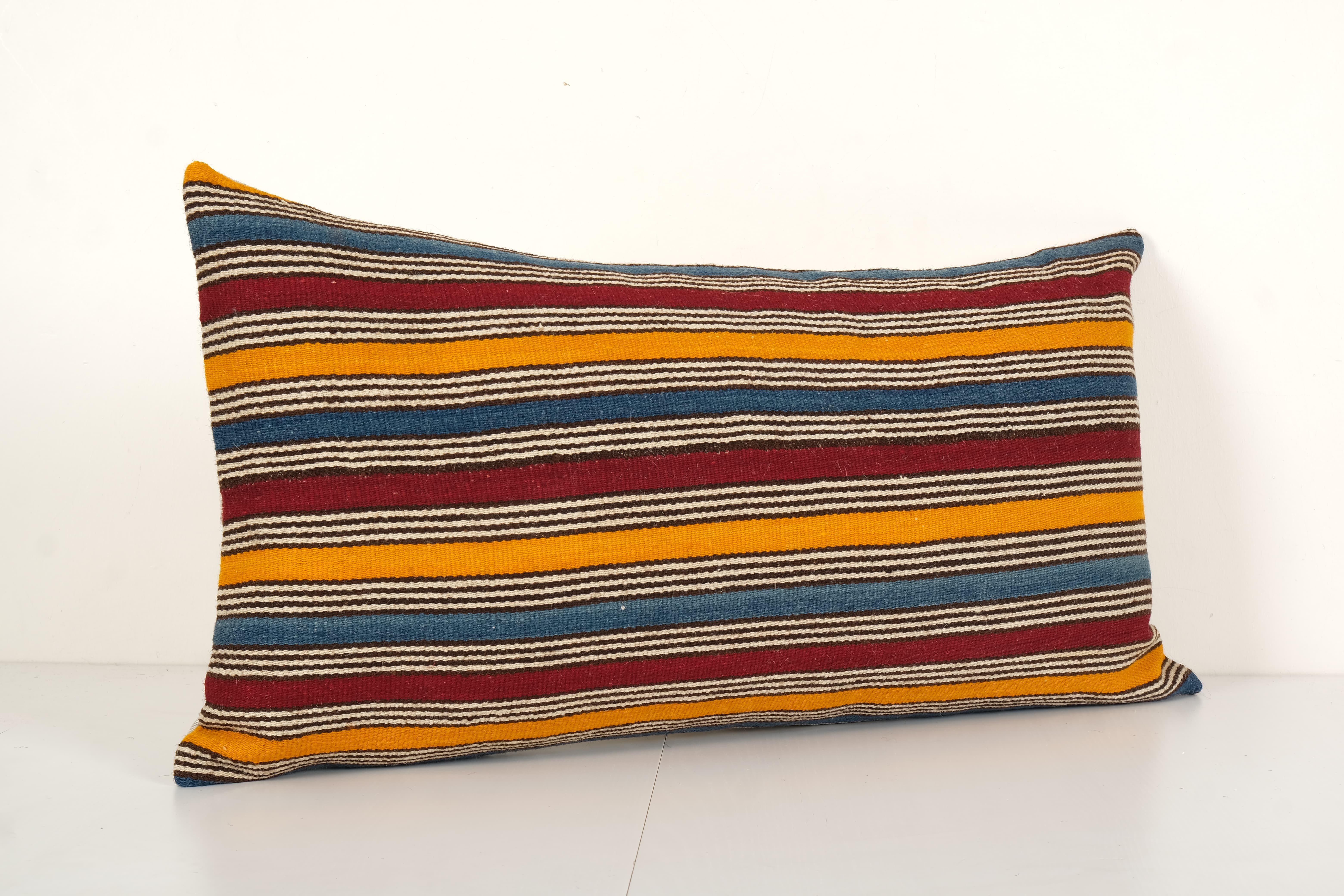 Queen boho woven bedding kilim pillow cover, oversize striped turkish lumbar cushion with anatolian