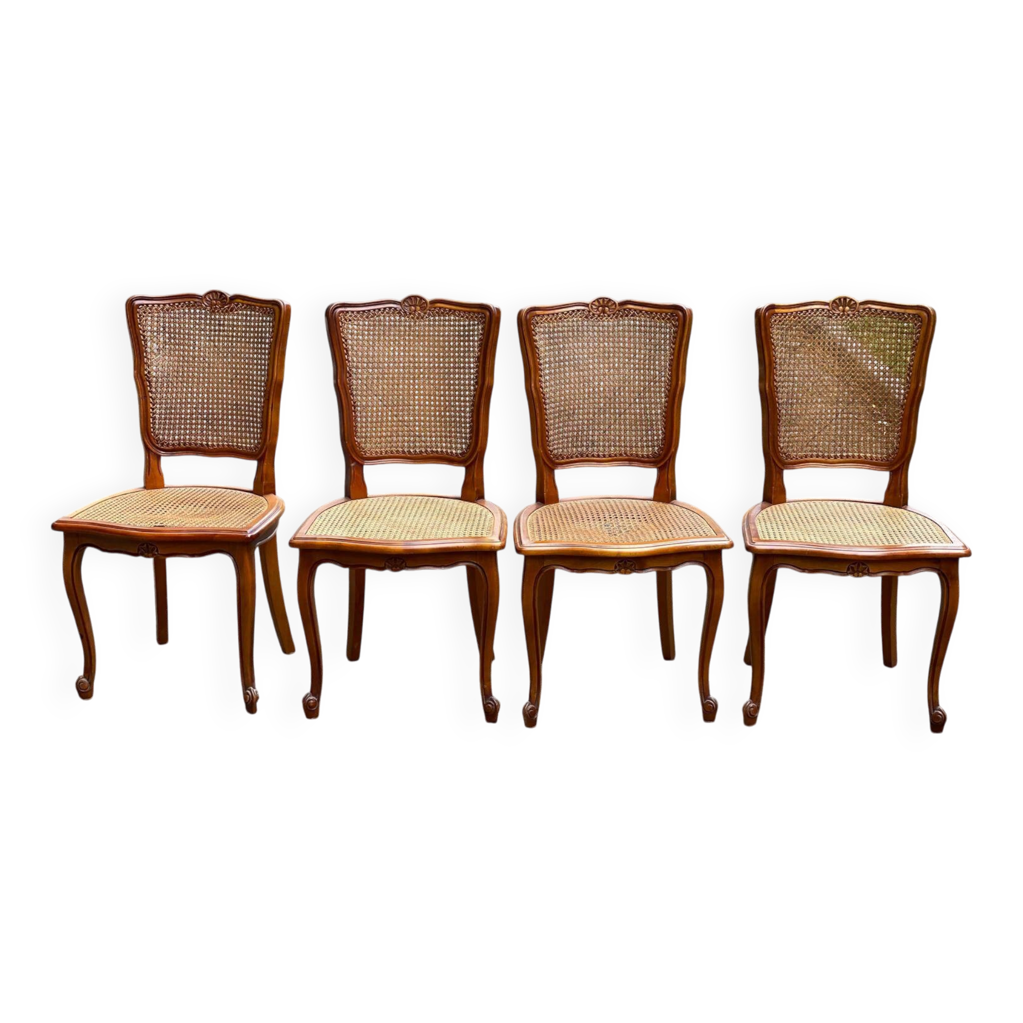 4 Louis XV chairs in solid wood and cane