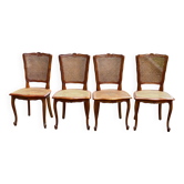 4 chaises style Louis XV en bois massif et cannage