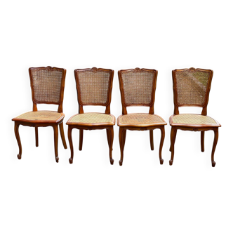 4 Louis XV chairs in solid wood and cane