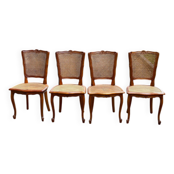 4 Louis XV chairs in solid wood and cane