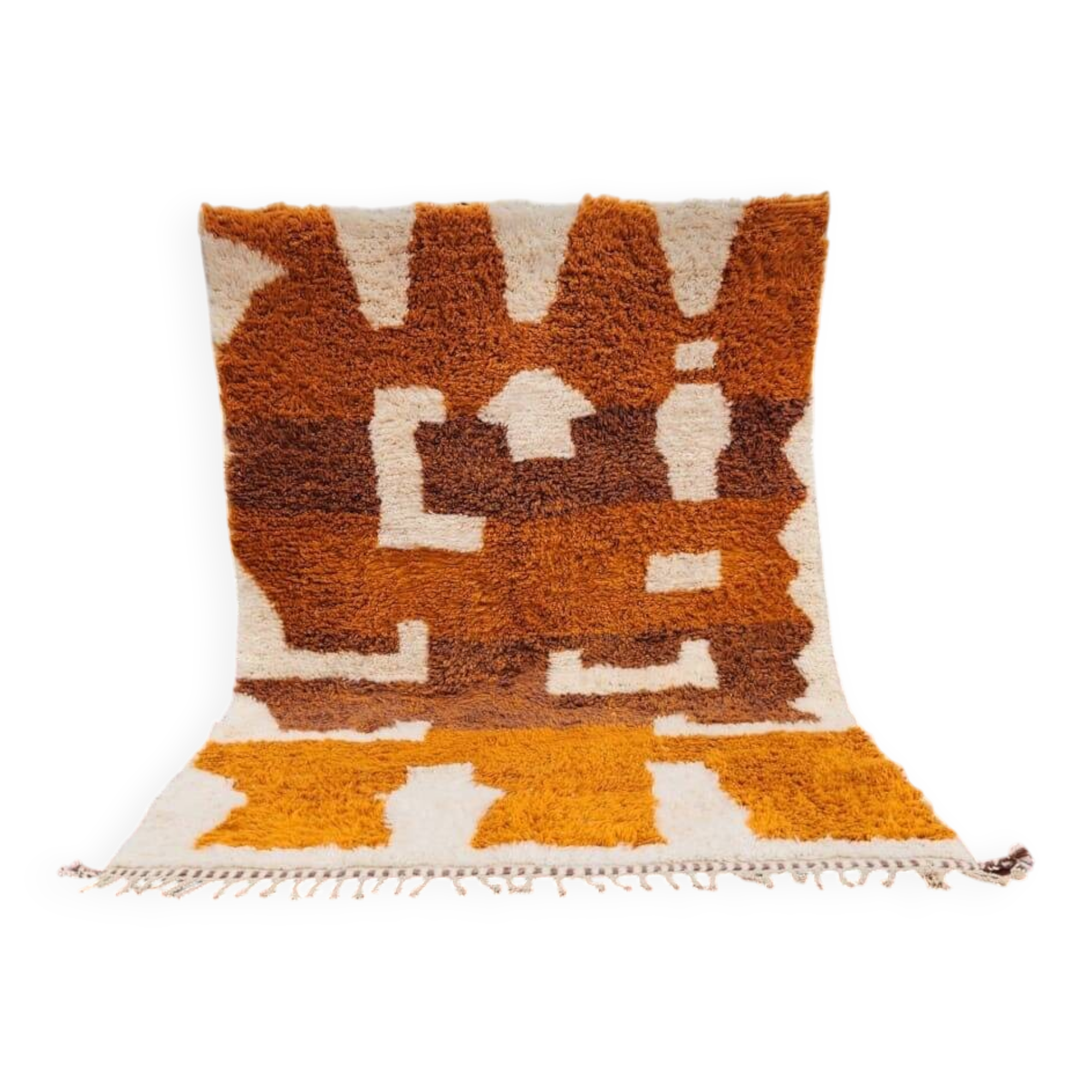 Tapis Beni Ouarain 300x200 cm – Laine épaisse, motifs berbères ocre & écru,