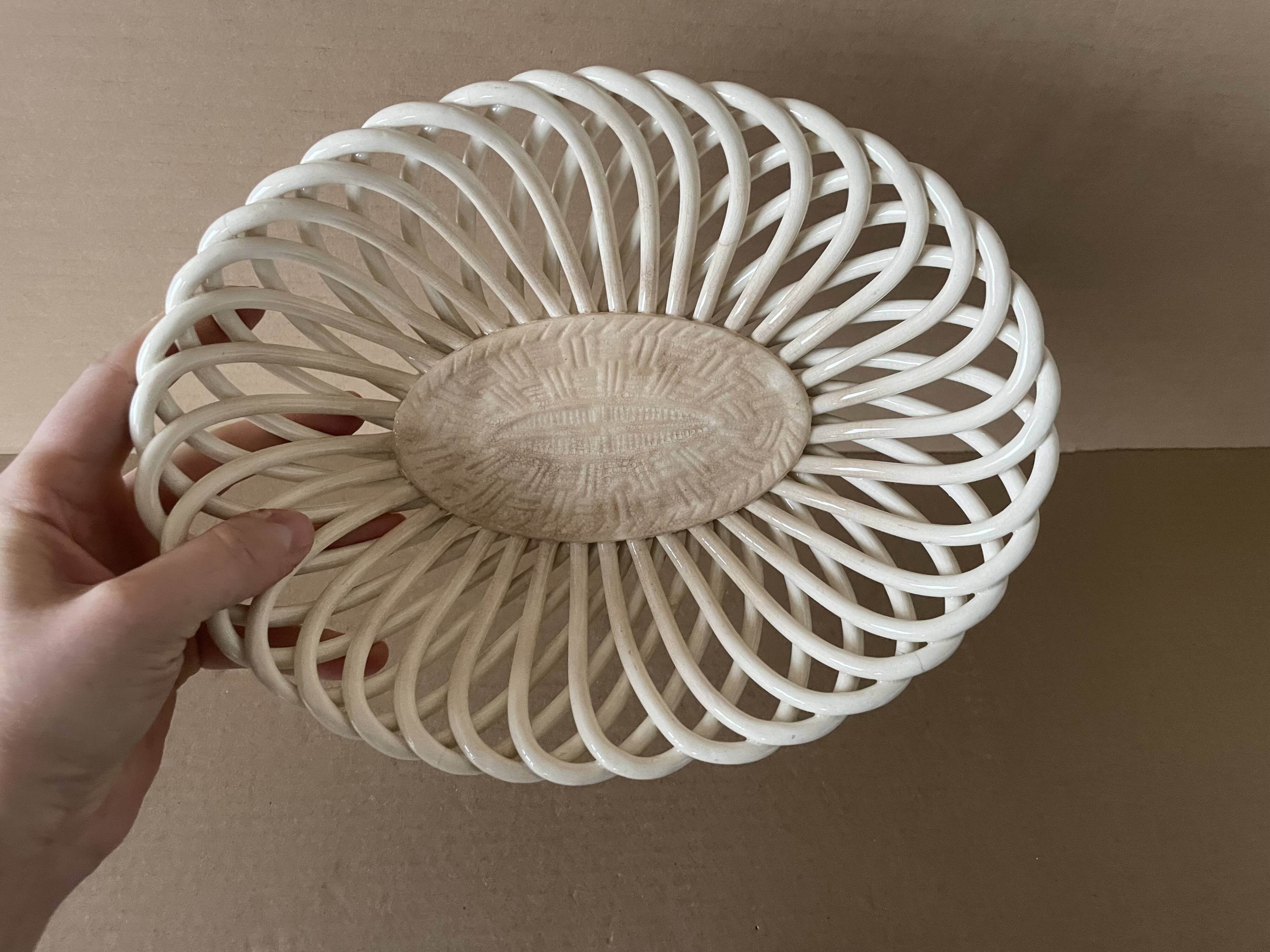 Antique ceramic woven basket