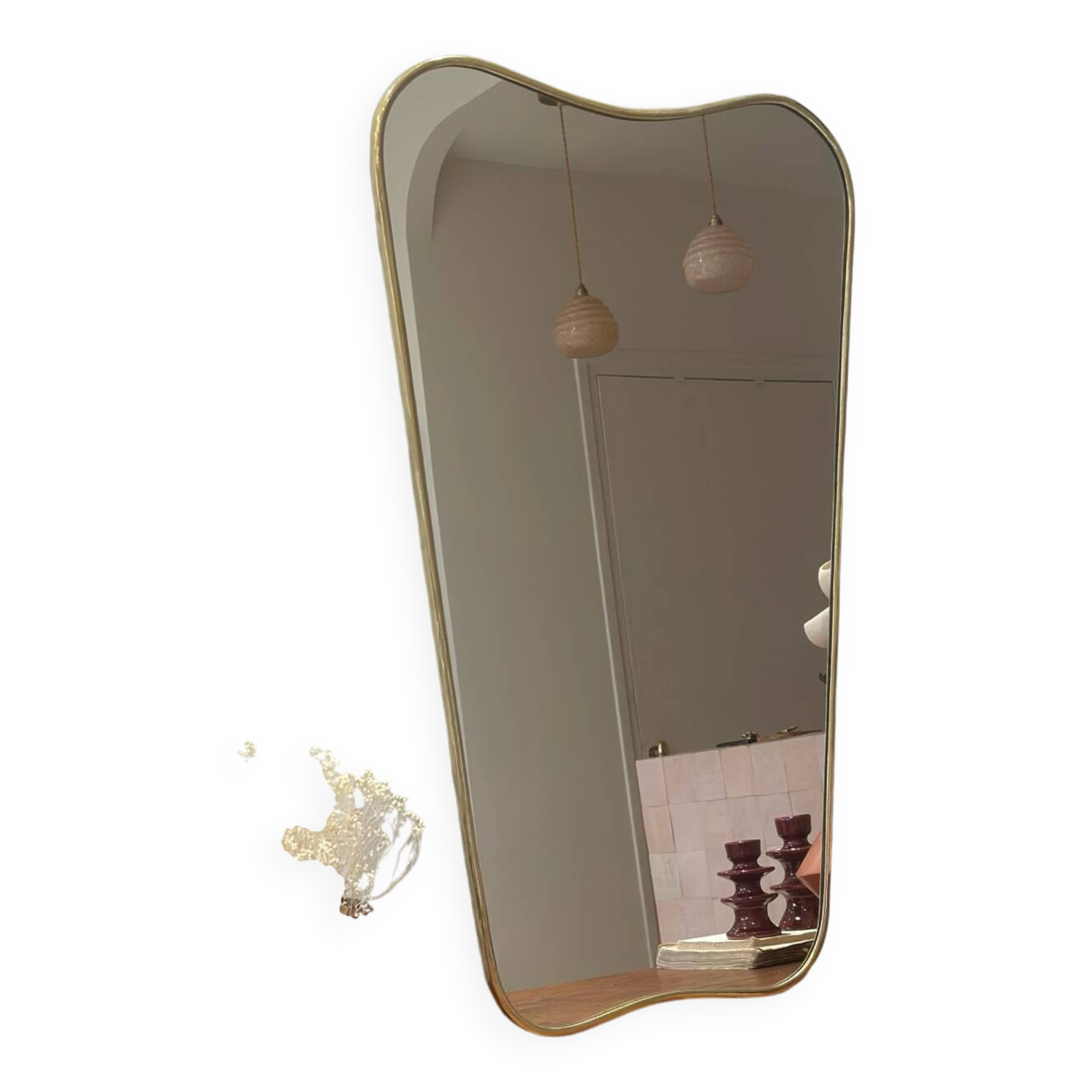 Miroir irrégulier organique trapèze barbier vintage Éden laiton doré