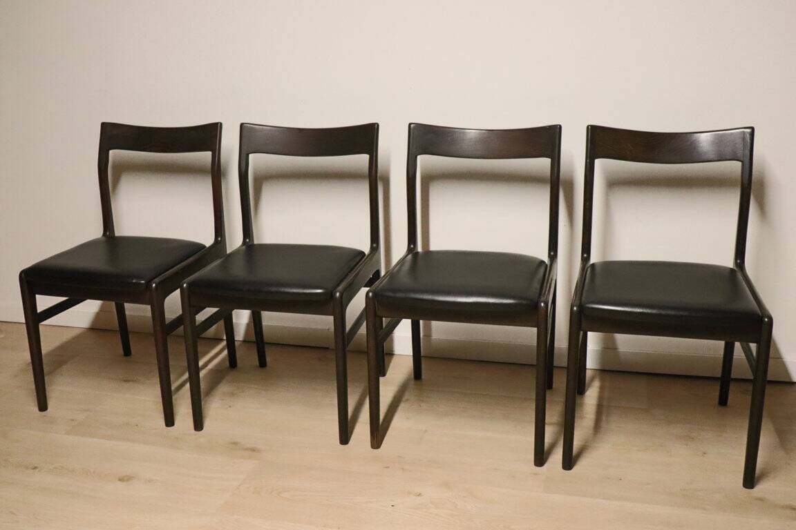 Set of 4 vintage chairs in teak and imitation leather, 1960s