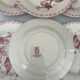 Set of six plates, ironstone, red, Gien, honeysuckle, earthenware.