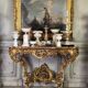 Important Louis XV Console in Carved and Gilded Wood, Breccia d'Aleppo Marble,