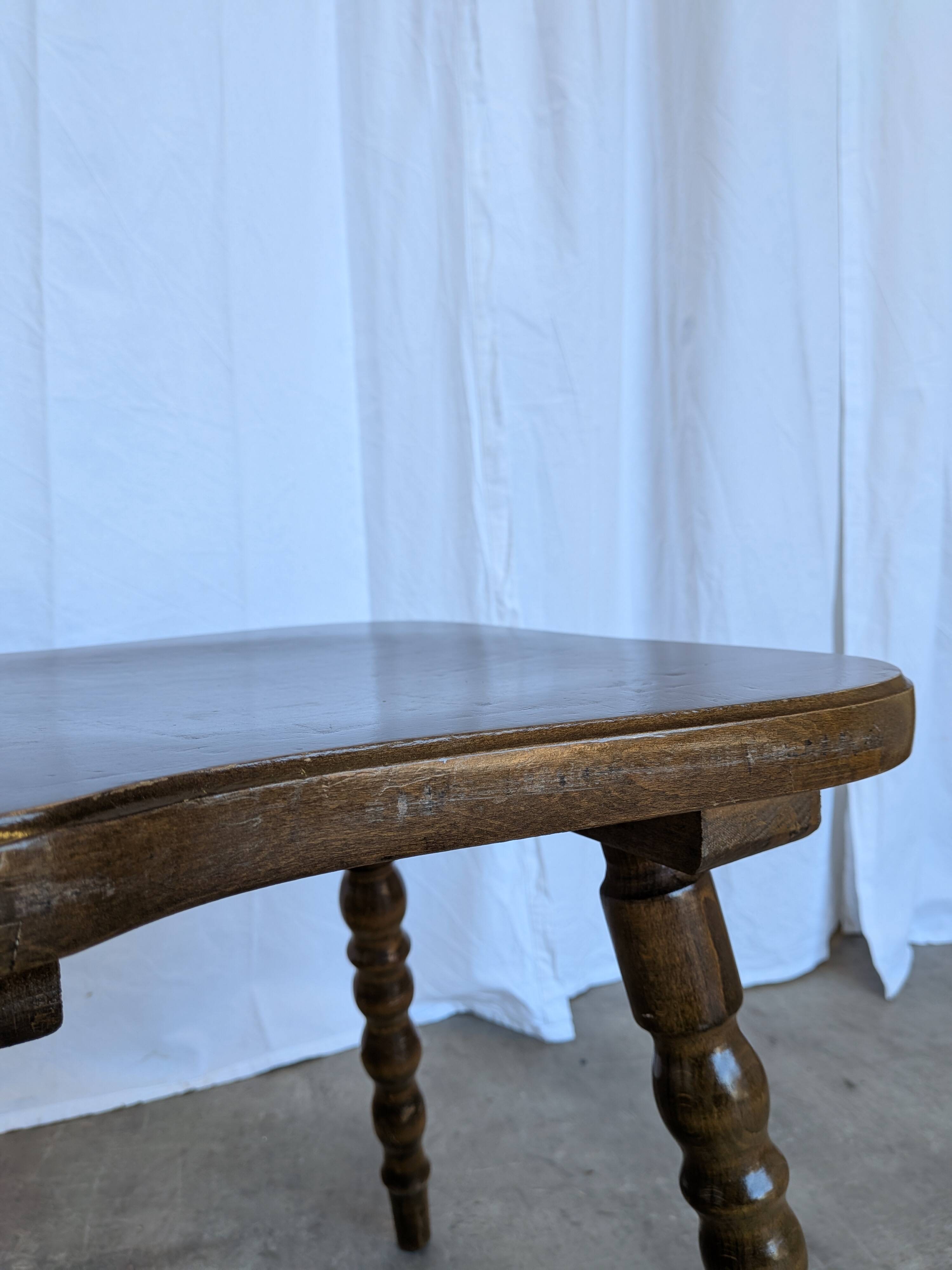 Vintage Tyrolean Heart Cutout Wooden Dining Chair / Bobbin-turned Legs