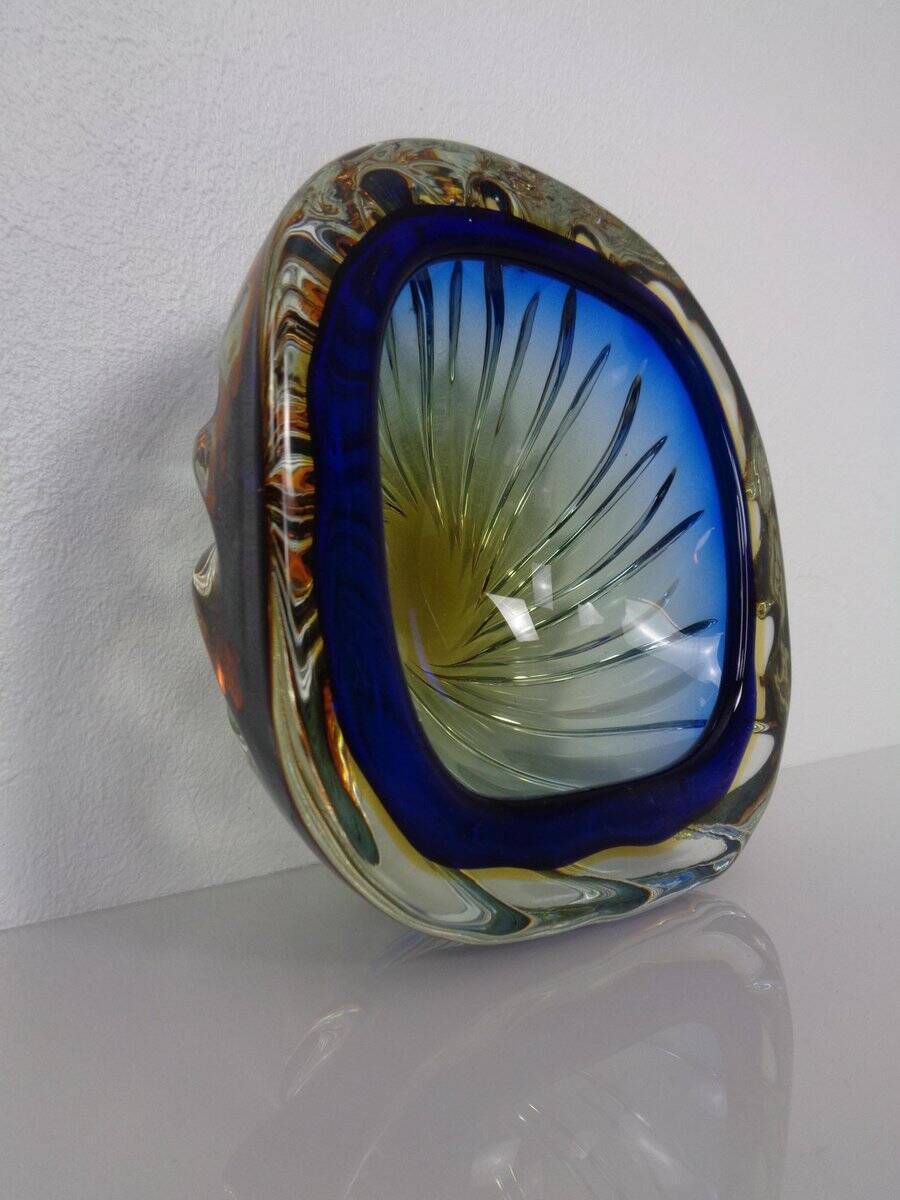 Blue Brown Sommerso Murano Glass Bowl or Ashtray by Flavio Poli, Italy, 1960s