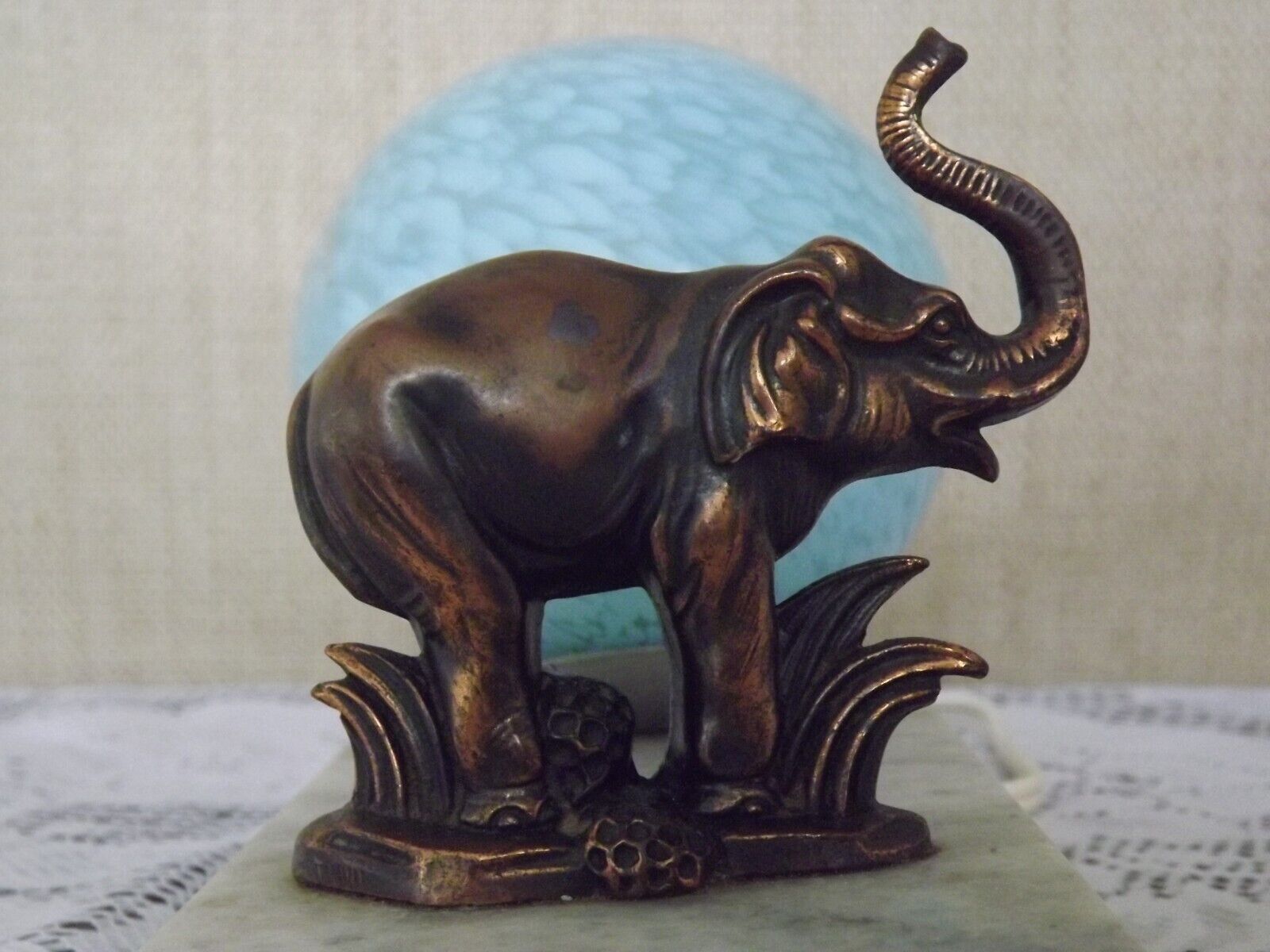 Elephant lamp tedd art deco marble base Clichy blue shade 4194