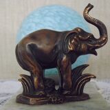 Elephant lamp tedd art deco marble base Clichy blue shade 4194