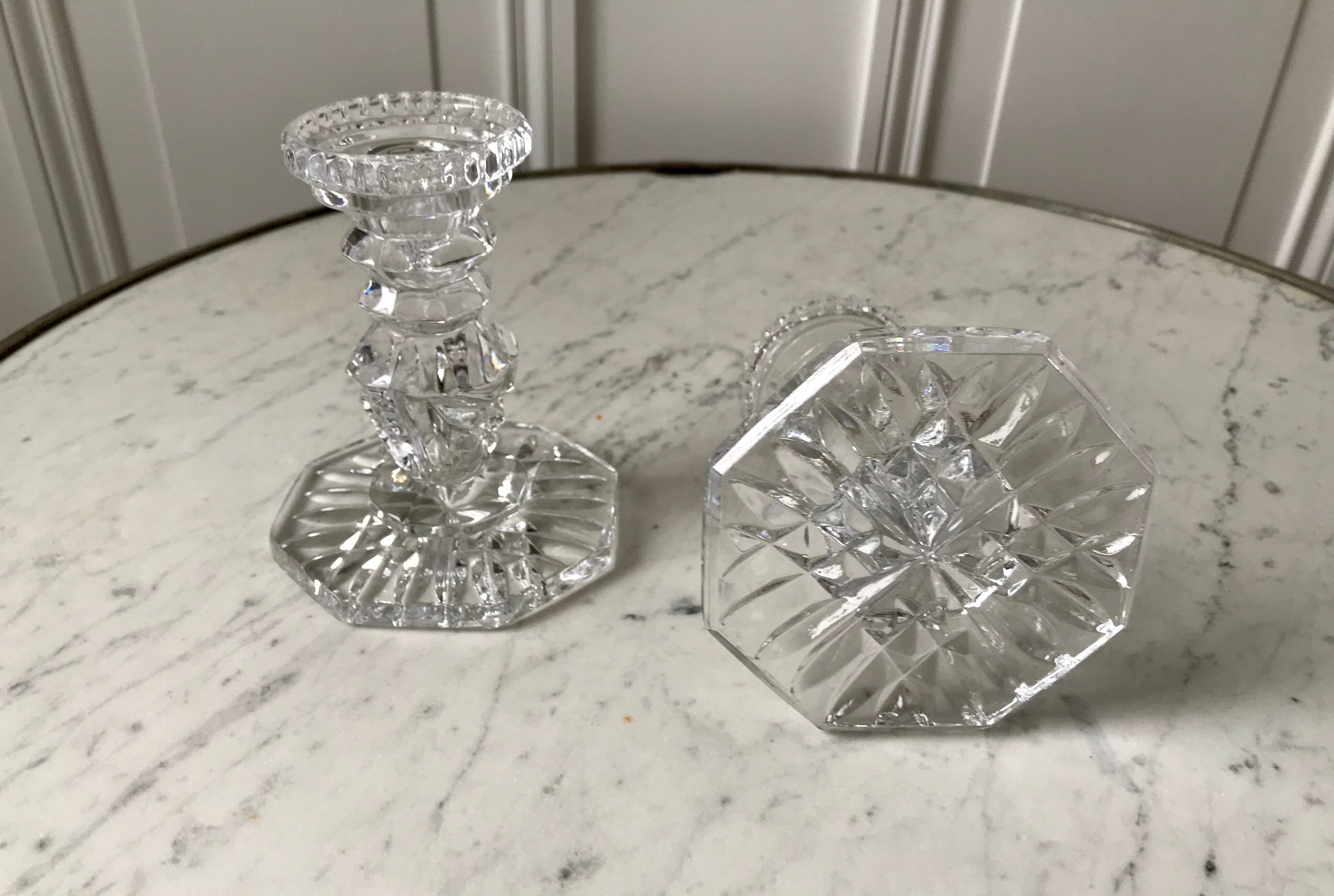 Duo of vintage crystal candle holders