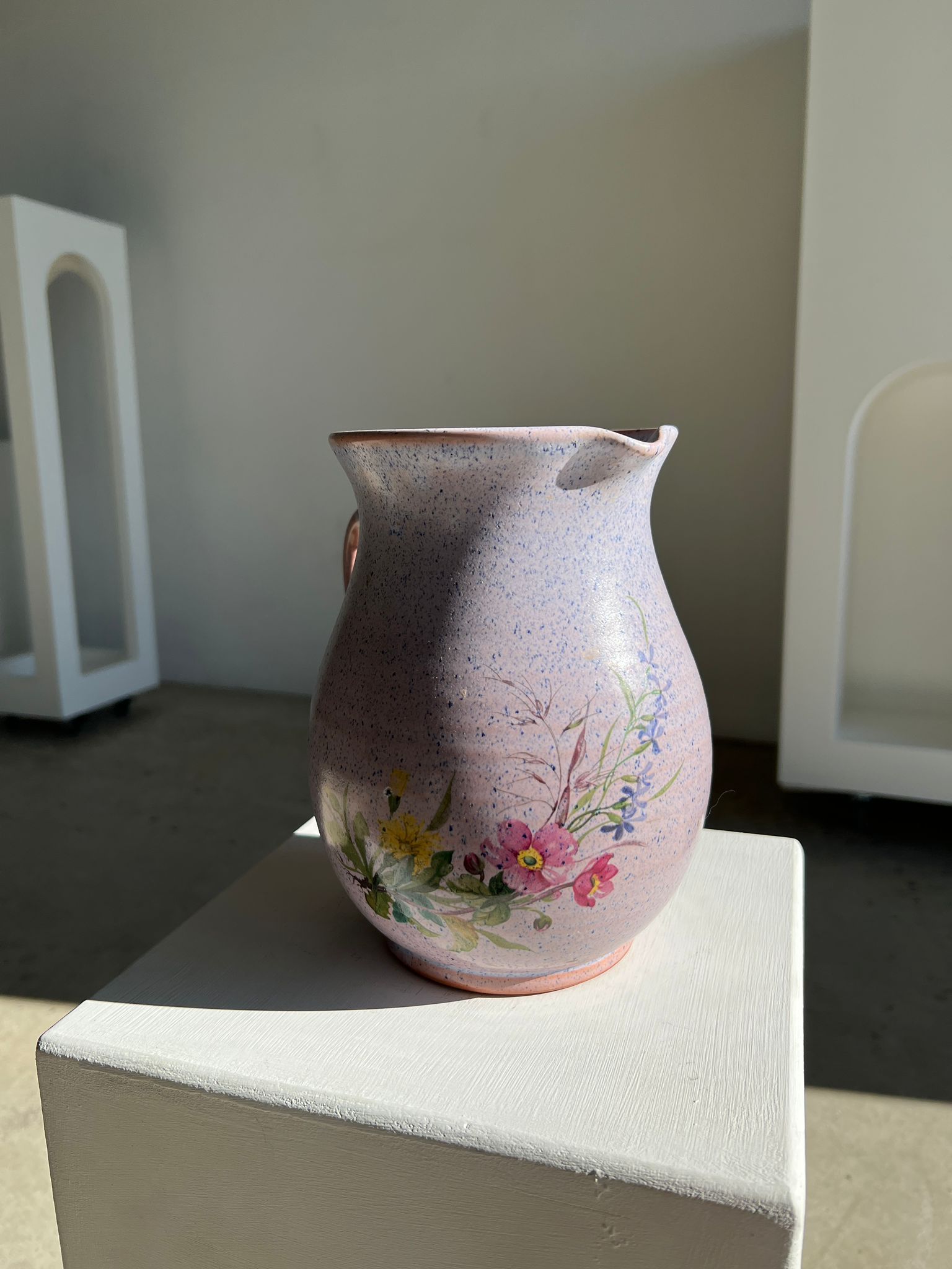 Vintage purple carafe with field flower patterns H:20cm