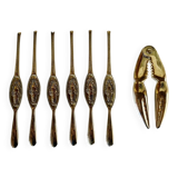 Set of 6 lobster forks and tongs, silver plated metal by Silea, circa 70