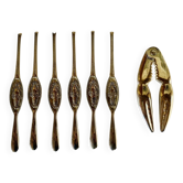 Ensemble 6 fourchettes et pince a Homard, metal argenté Par Silea, circa 70