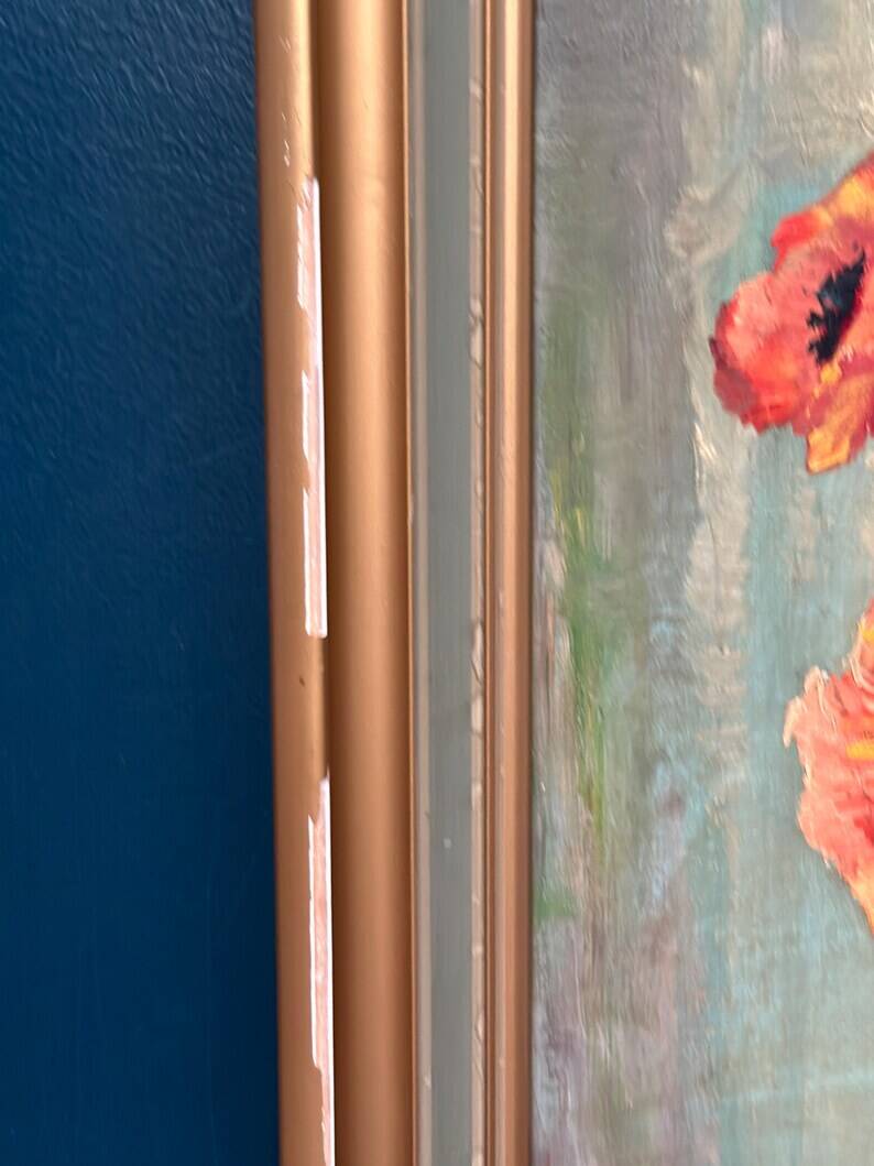 Original Swedish Oil on Canvas – "Red Poppies in a Blue Vase" by C. Horst – Signed – Vintage and Framed – 72 × 62 cm (28.3" × 24.4")