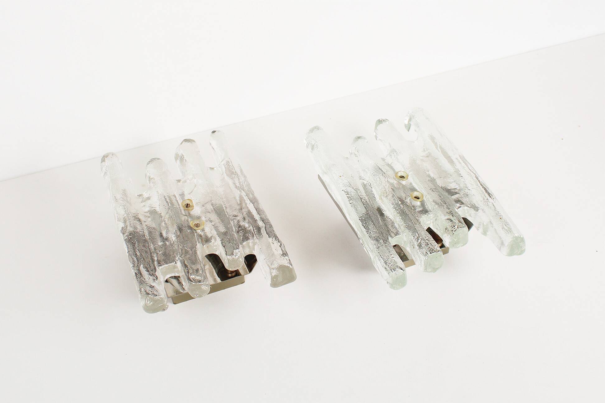Pair of large 'ice glass' wall lamps by Kalmar, Austria 1960's