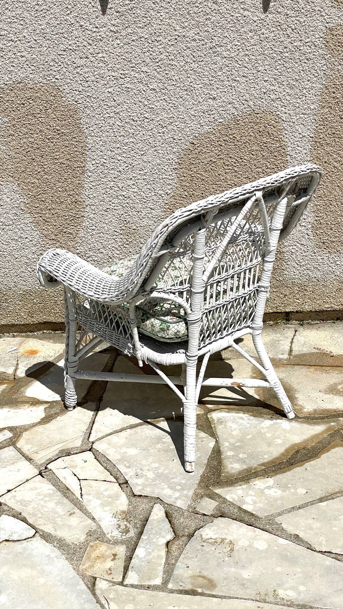 Vintage rattan kids garden armchair