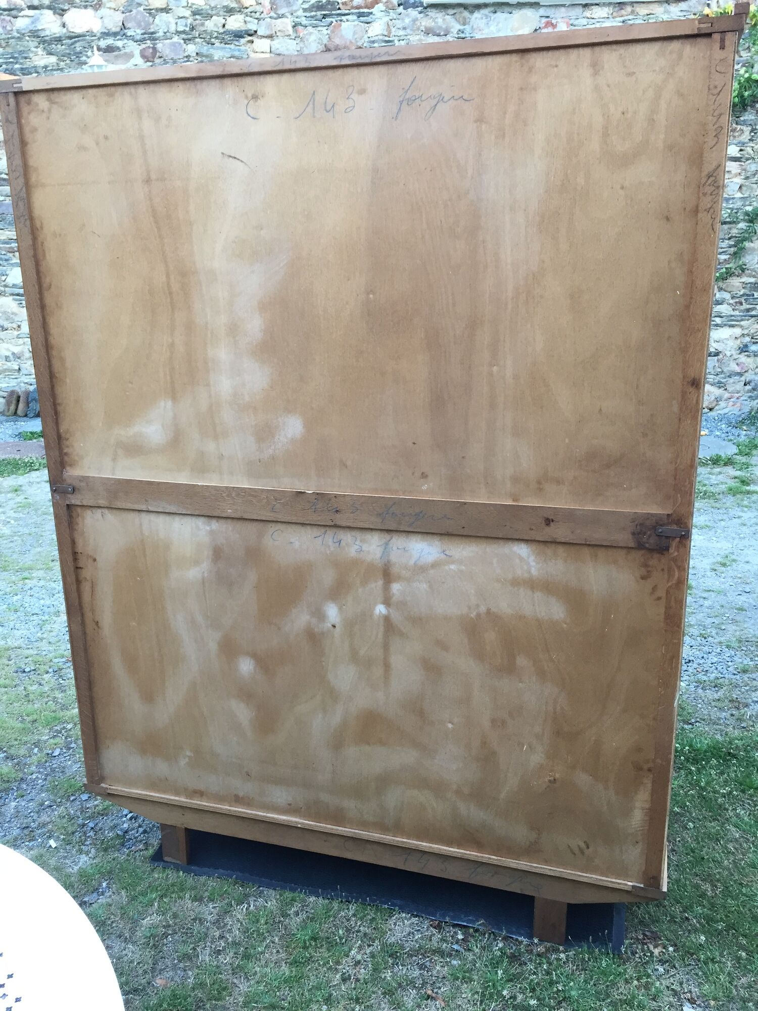 Vintage wardrobe with compass feet in oak and oak cp with 2 sliding doors.