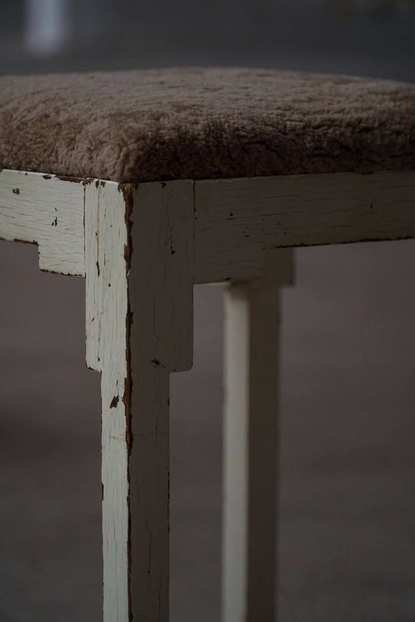 A pair of antique Danish stools, seats in lambswool, late 19th century.