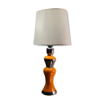 Lampe  en ceramique argent et orange vernisé