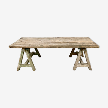 Large Farm Table Industrial Workshop Table in Solid Wood Console
