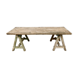 Large Farm Table Industrial Workshop Table in Solid Wood Console